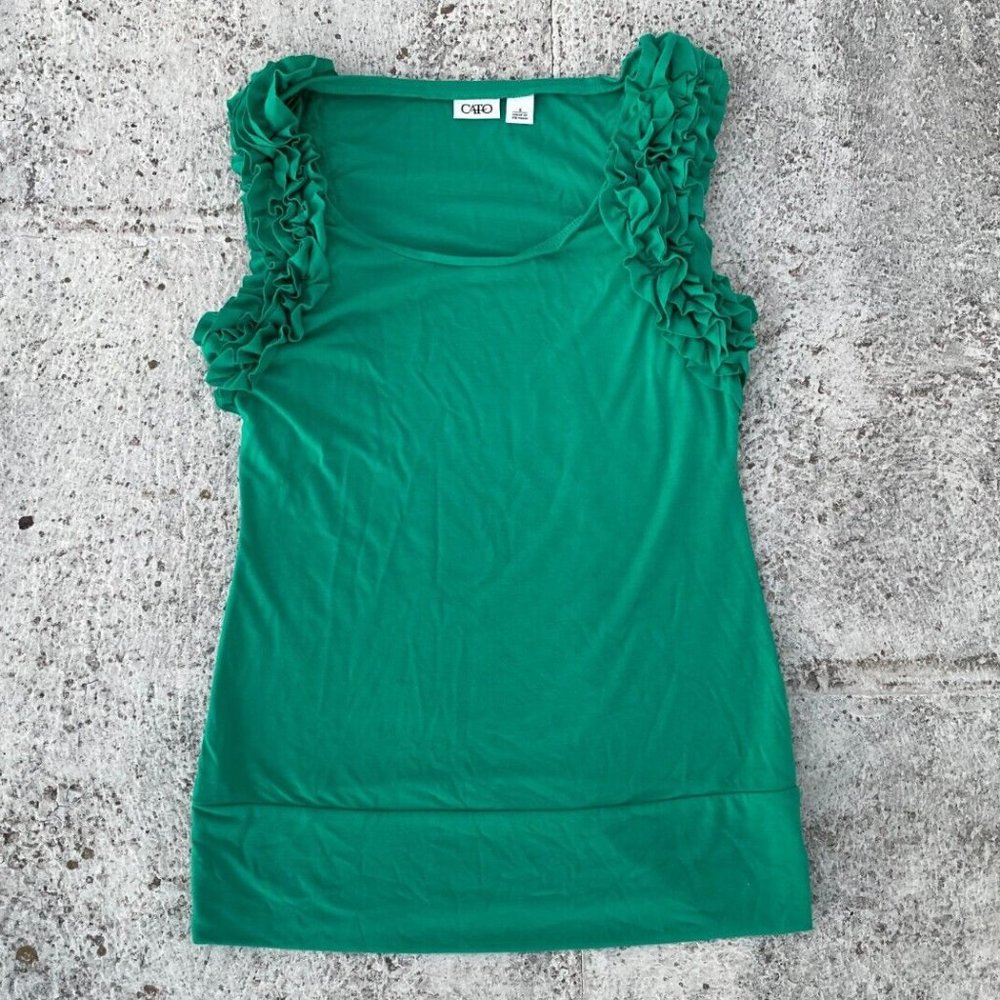 Cato Women Top Blouse Green Sleeve Less Scoop Neck Top Size S
